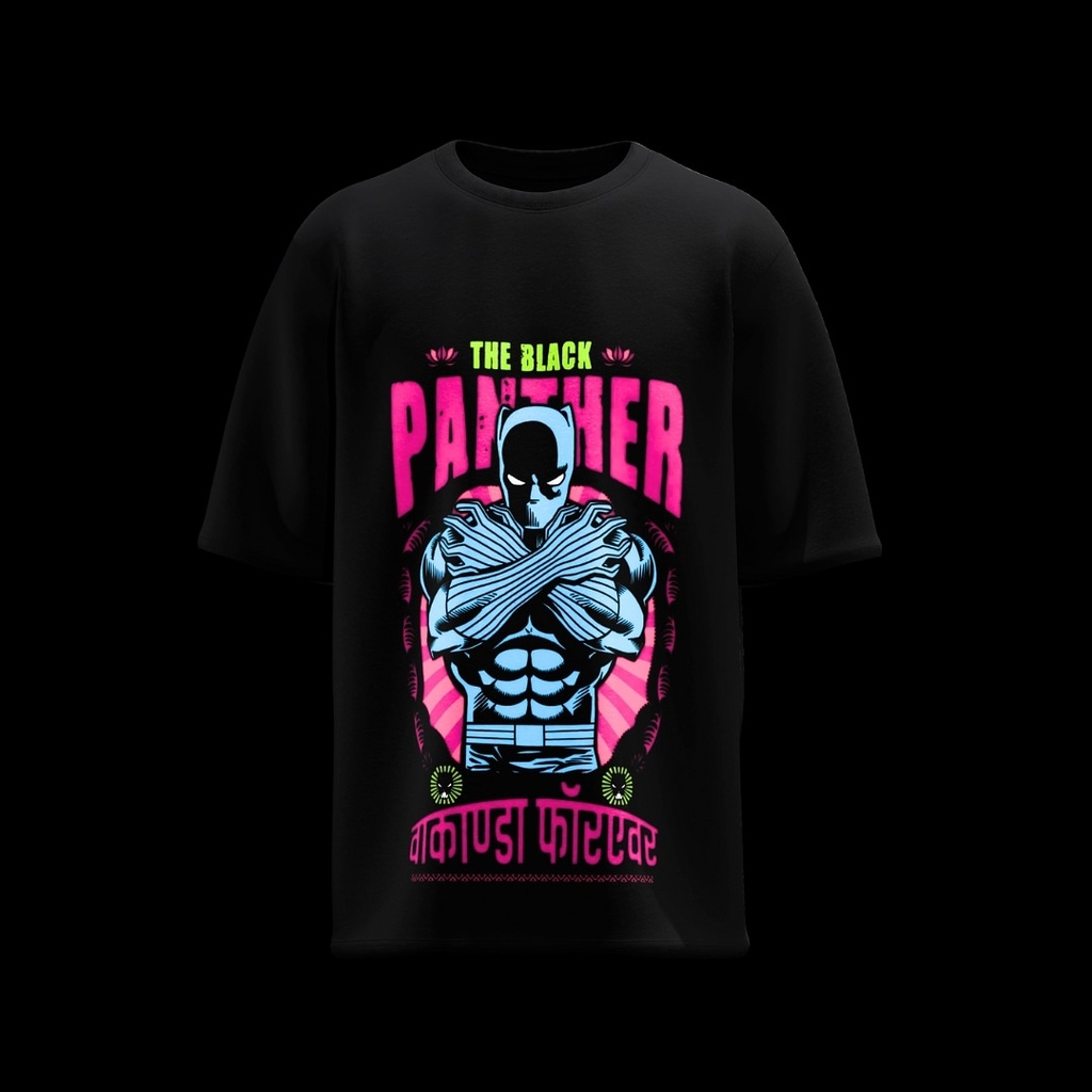Men's Black Panther Graphic Printed Oversized T-shirt
