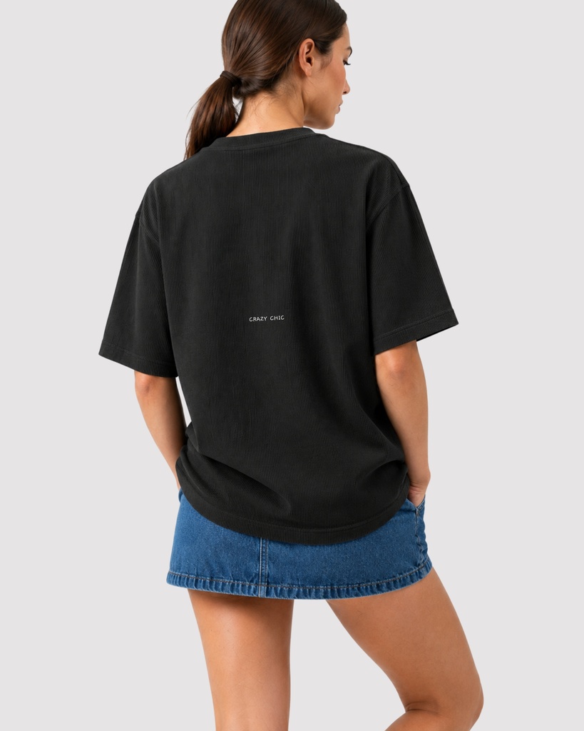 Black Boxy Waffle Tee