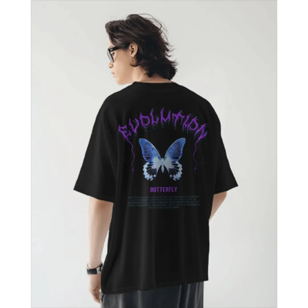 Everyday Oversized Tee - Evolution Butterfly (Black)