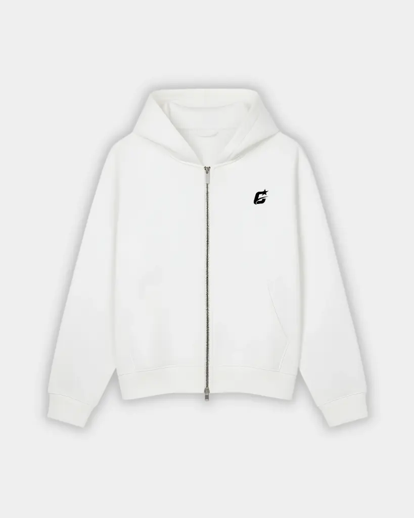 Zip Up Hoodie: White
