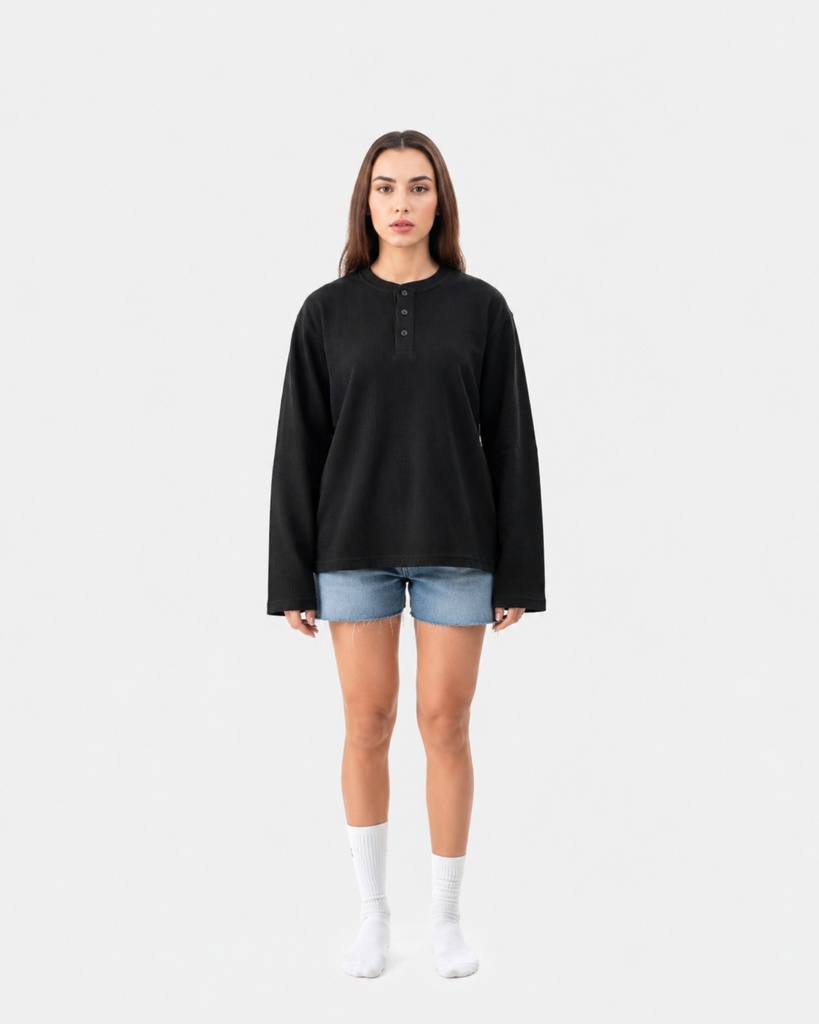 Black Henely Waffle Tee