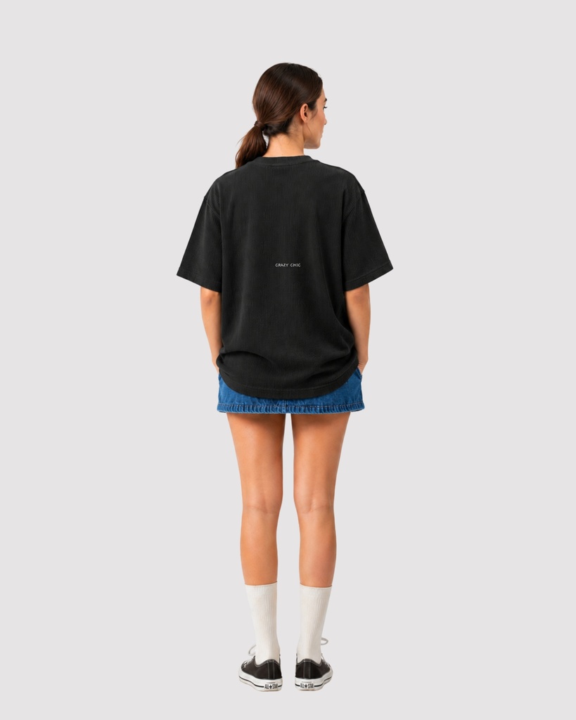 Black Boxy Waffle Tee