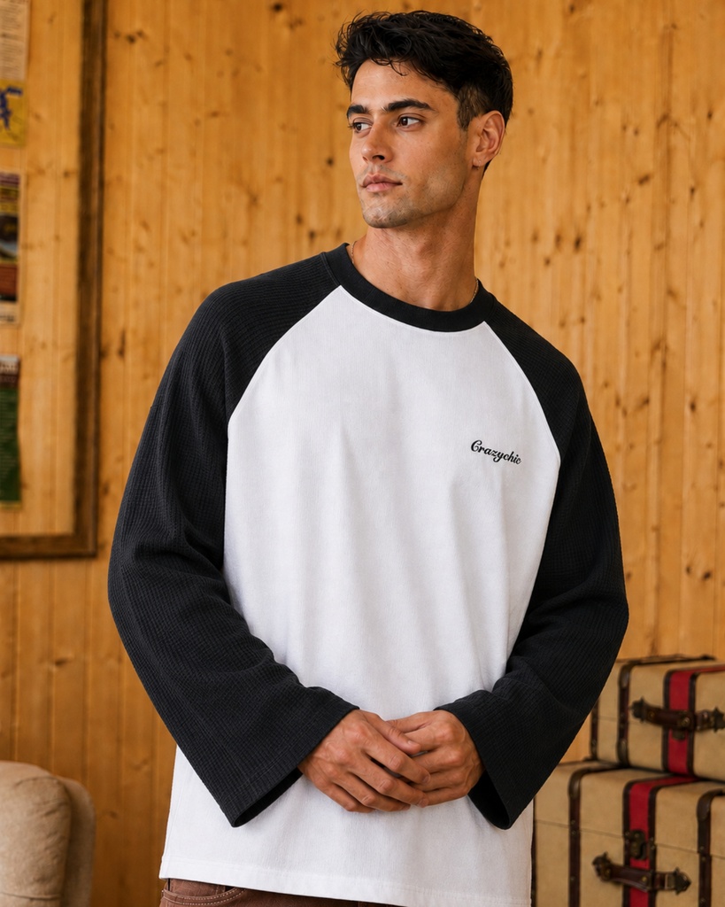 Black Raglan Waffle Tee